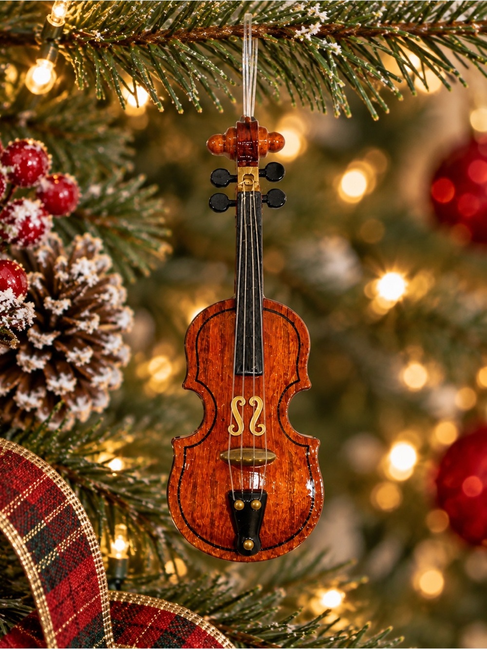 Wooden Violin Christmas Ornament Music Lover Holiday Tree Décor